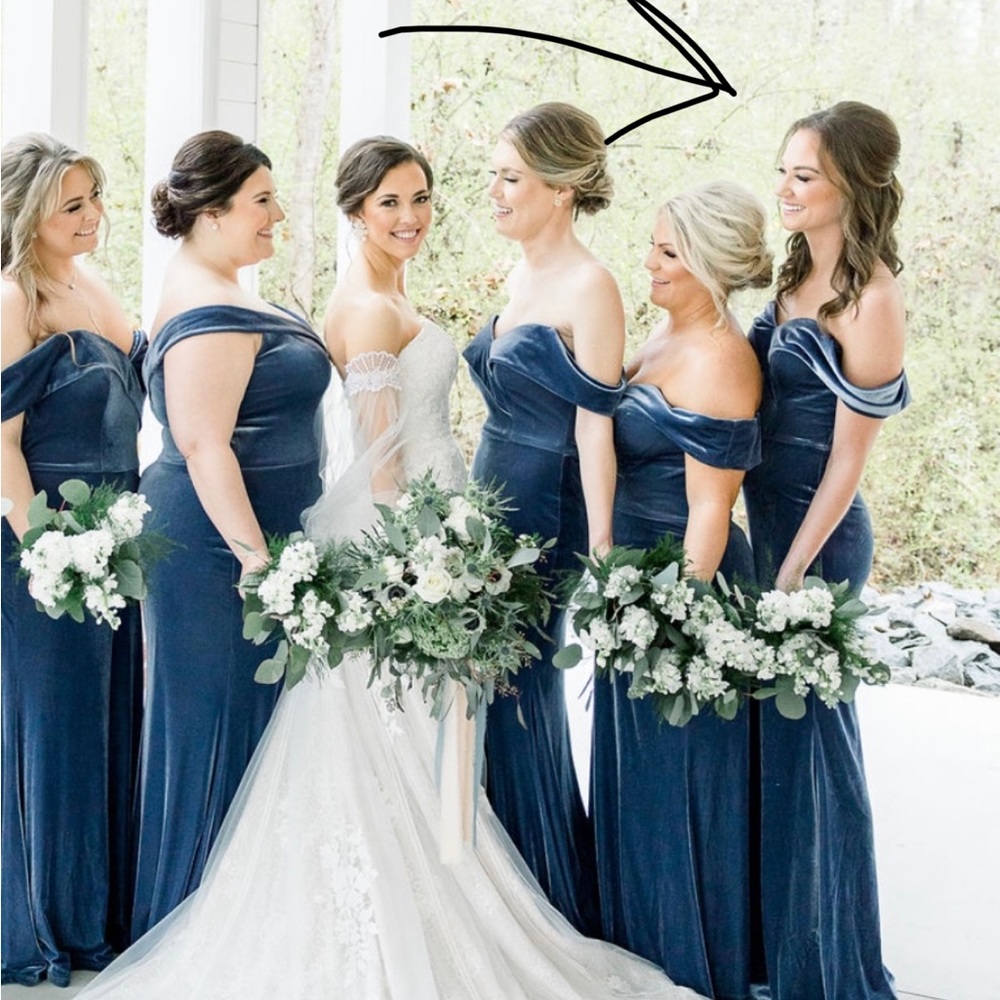 Revelry Bridesmaid Dress - Bardot Velvet Dress - Indie Blue